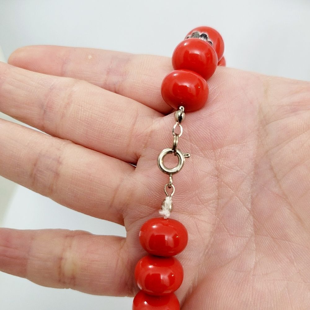 2/$20 Vintage Red & Silver Long Necklace Length: 30.5" - Picture 7 of 9